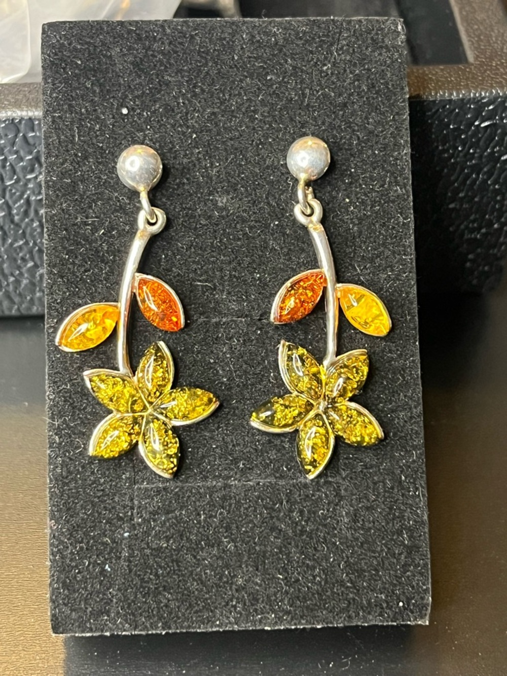 Vintage sterling silver 925 multi amber flower dangle earrings
